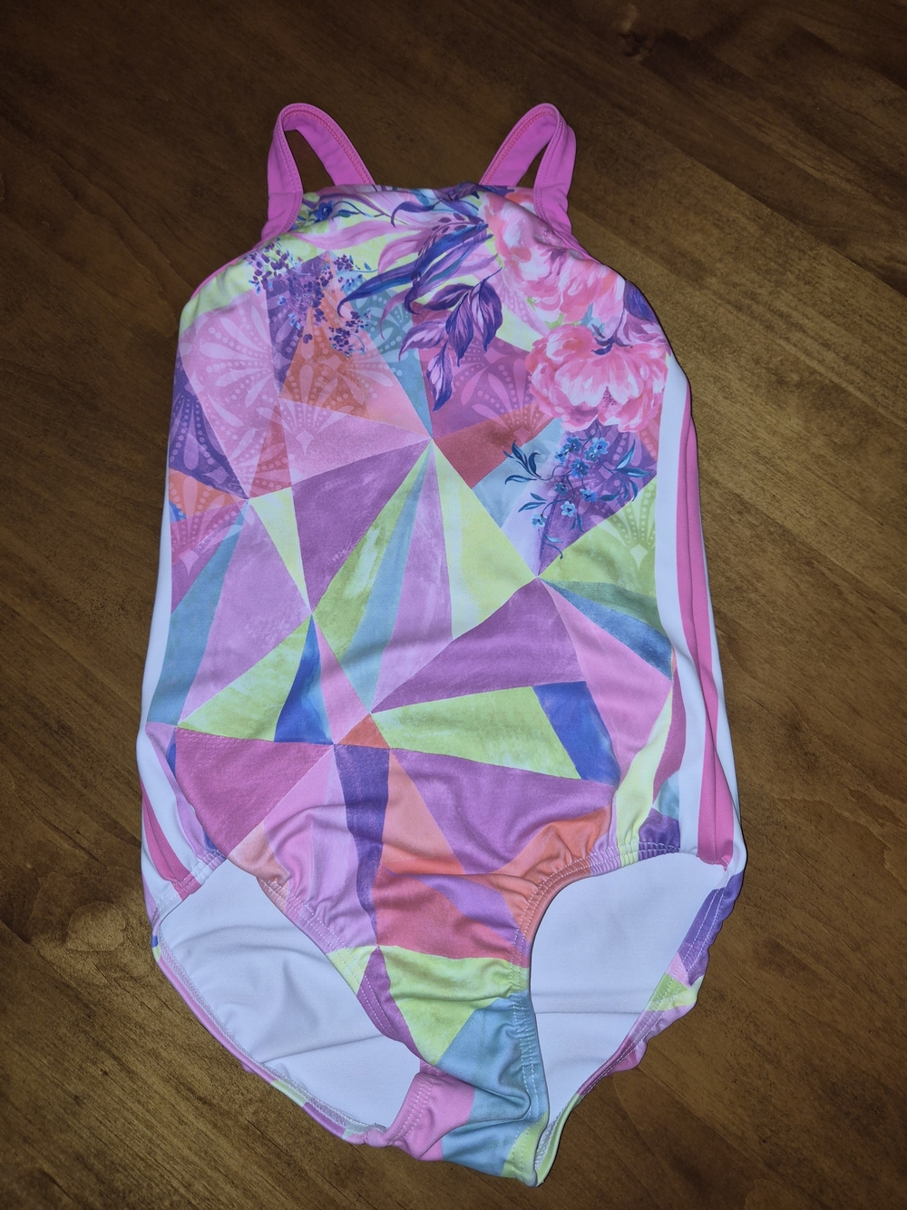 Pink Multicolor Geometric Floral One-Piece gymnastics Leotard Sz 8